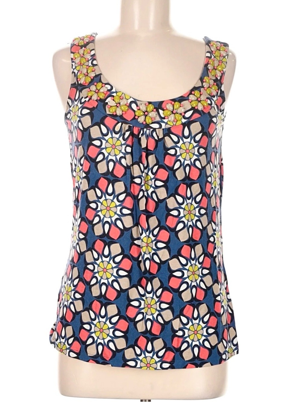 Boden Floral Beaded Tank Top Summer Boho Preppy Resortwear Beach Size 4